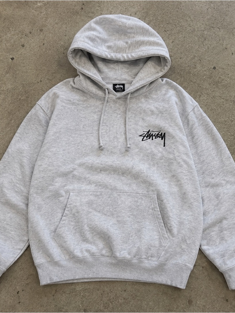 Stussy Light Gray Pullover Hoodie with Black Logo